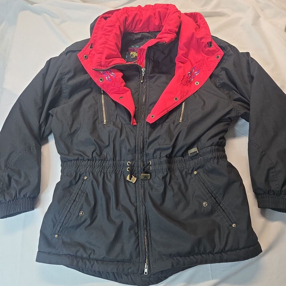 Innsbruck Winter Coat Womens Ski Jacket Hooded L Black Pink Embroidered Collar